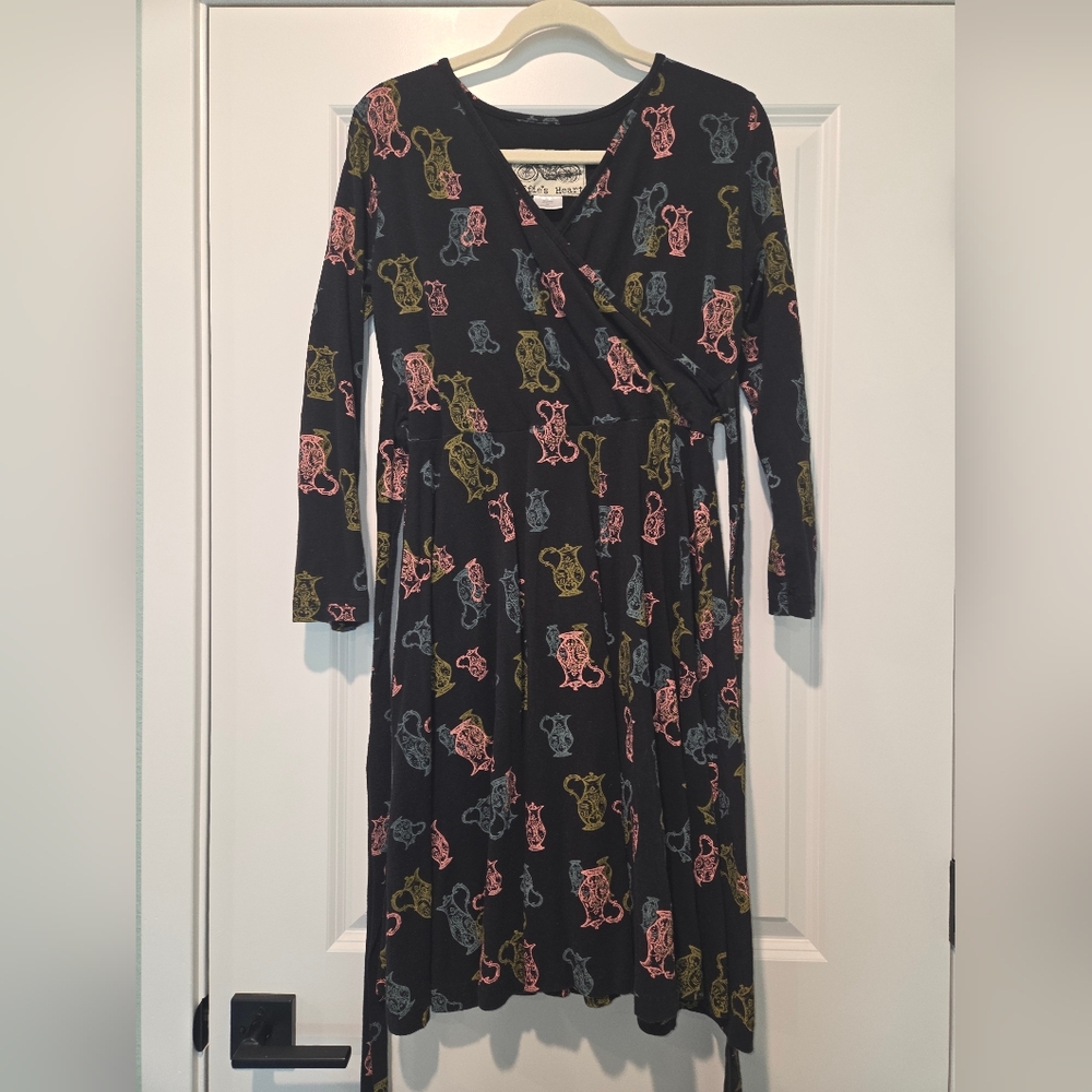 Effie's Heart Black and Pink Teapot Patterned Dress